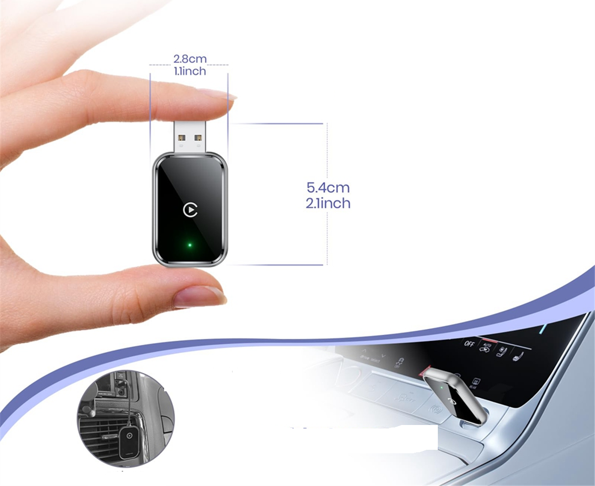 Adattatore Wireless CarPlay – Convertitore Mini USB e USB-C da connessione cablata a wireless
