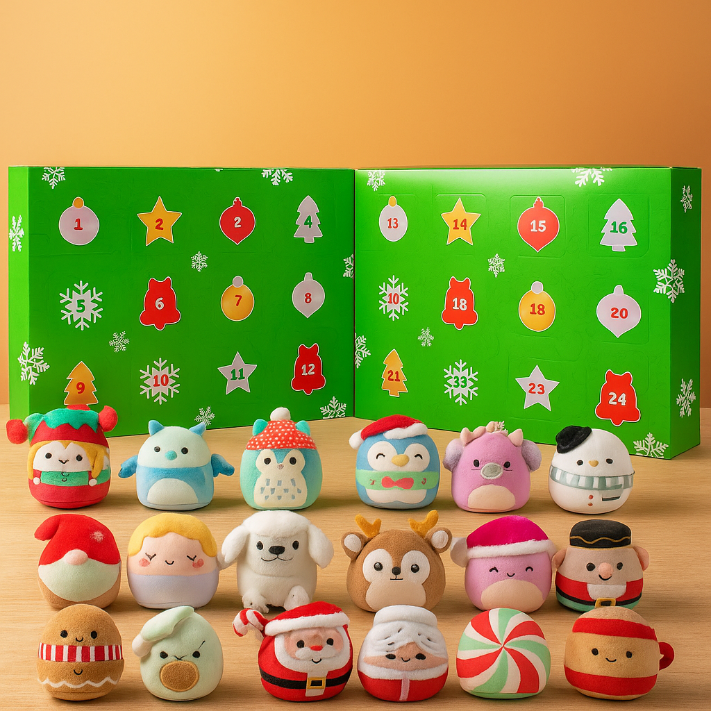 Calendario dell’Avvento con Set di Pupazzi Peluche Natalizi per Bambini