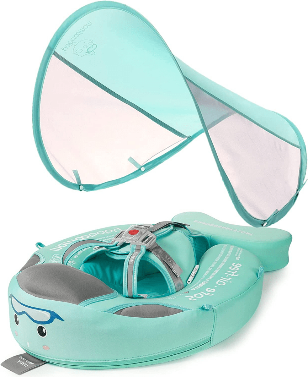 Anello gonfiabile per bambini con cappuccio parasole - Anello da nuoto per bambini con protezione solare e motivo animale per nuotare in sicurezza durante l'estate