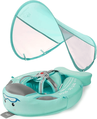 Anello gonfiabile per bambini con cappuccio parasole - Anello da nuoto per bambini con protezione solare e motivo animale per nuotare in sicurezza durante l'estate