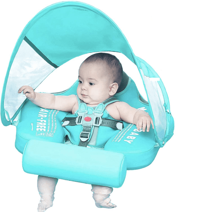 Anello gonfiabile per bambini con cappuccio parasole - Anello da nuoto per bambini con protezione solare e motivo animale per nuotare in sicurezza durante l'estate