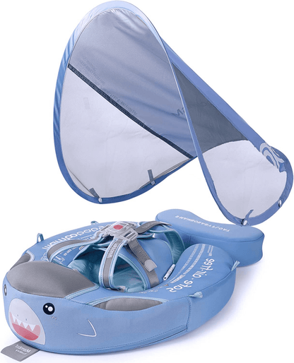 Anello gonfiabile per bambini con cappuccio parasole - Anello da nuoto per bambini con protezione solare e motivo animale per nuotare in sicurezza durante l'estate