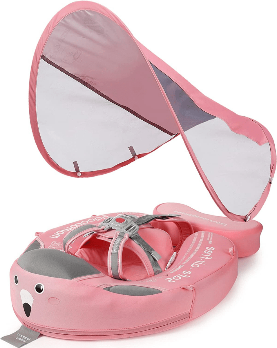 Anello gonfiabile per bambini con cappuccio parasole - Anello da nuoto per bambini con protezione solare e motivo animale per nuotare in sicurezza durante l'estate