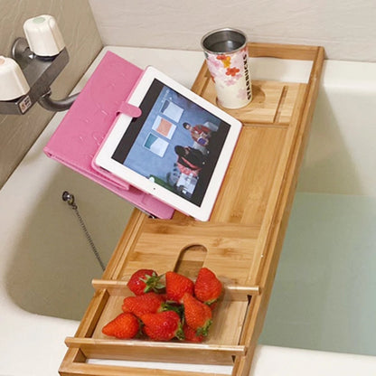 ÉLAMBRA – Vassoio da bagno in bambù elegante con ripiano regolabile e funzioni rilassanti