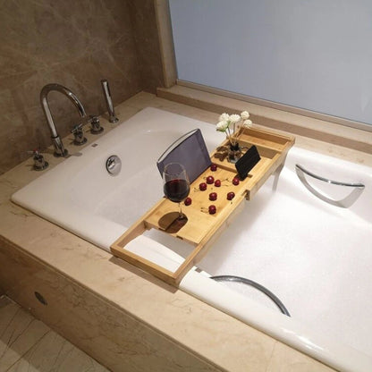 ÉLAMBRA – Vassoio da bagno in bambù elegante con ripiano regolabile e funzioni rilassanti
