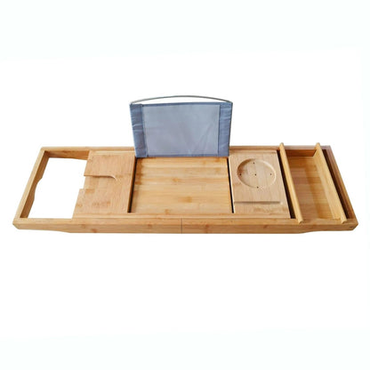 ÉLAMBRA – Vassoio da bagno in bambù elegante con ripiano regolabile e funzioni rilassanti