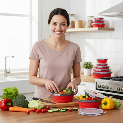 BENTOSTORE – Set di contenitori Bento in silicone pieghevoli, contenitore per pranzo portatile con coperchio a prova di perdite