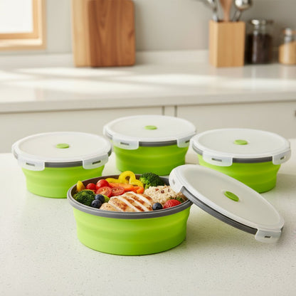 BENTOSTORE – Set di contenitori Bento in silicone pieghevoli, contenitore per pranzo portatile con coperchio a prova di perdite