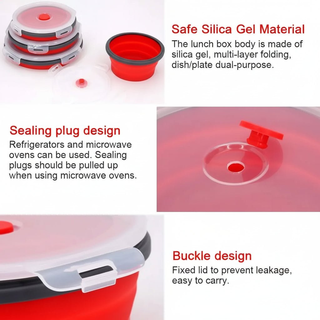 BENTOSTORE – Set di contenitori Bento in silicone pieghevoli, contenitore per pranzo portatile con coperchio a prova di perdite