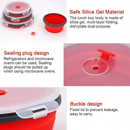 BENTOSTORE – Set di contenitori Bento in silicone pieghevoli, contenitore per pranzo portatile con coperchio a prova di perdite