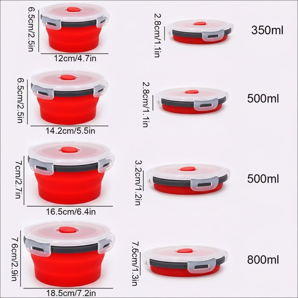 BENTOSTORE – Set di contenitori Bento in silicone pieghevoli, contenitore per pranzo portatile con coperchio a prova di perdite