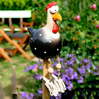 FRECHFEDER – Statua di pollo da giardino giocosa con zampe danzanti