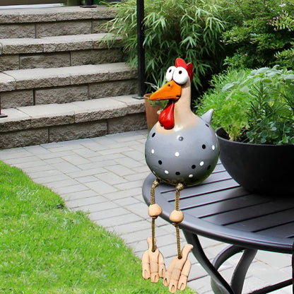 FRECHFEDER – Statua di pollo da giardino giocosa con zampe danzanti