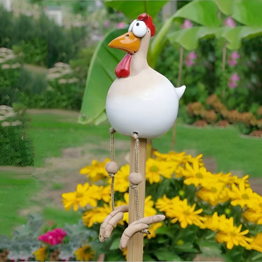 FRECHFEDER – Statua di pollo da giardino giocosa con zampe danzanti