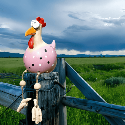 FRECHFEDER – Statua di pollo da giardino giocosa con zampe danzanti