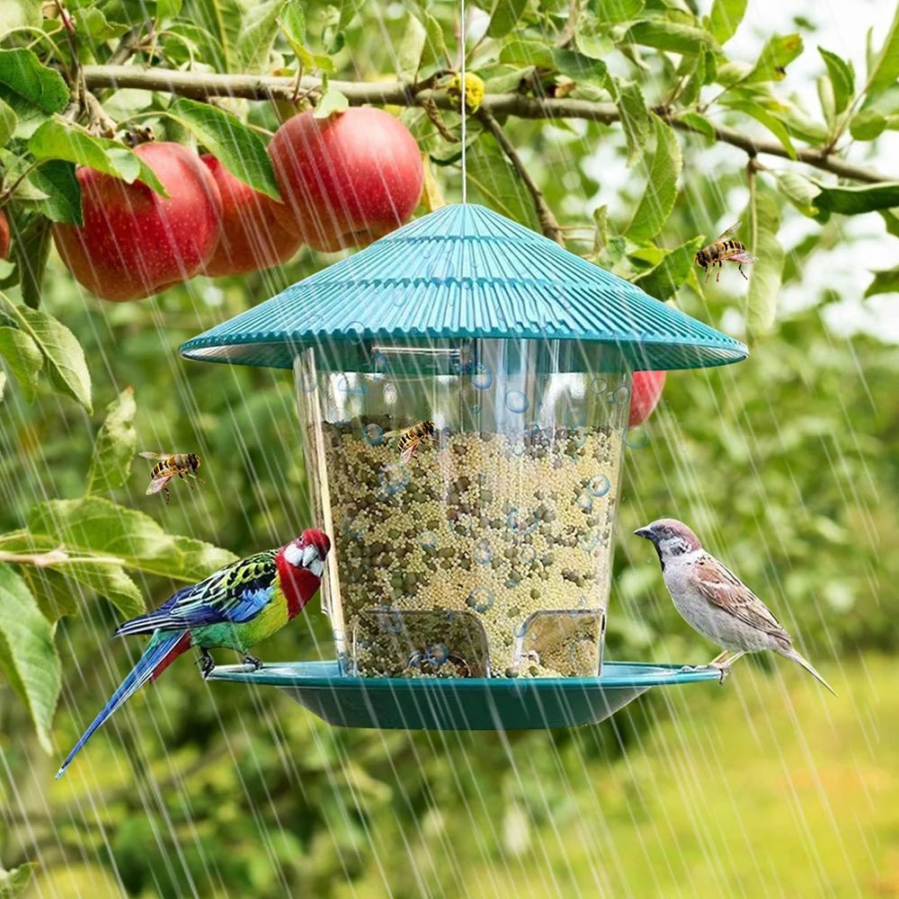 HEXAFEEDER – Alimentatore per uccelli esagonale di alta qualità per uso esterno, con riempimento facile e protezione dalle intemperie