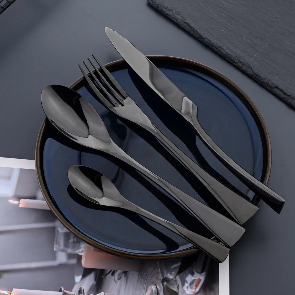 NOIRSTEEL – Elegante set di posate in acciaio inossidabile nero