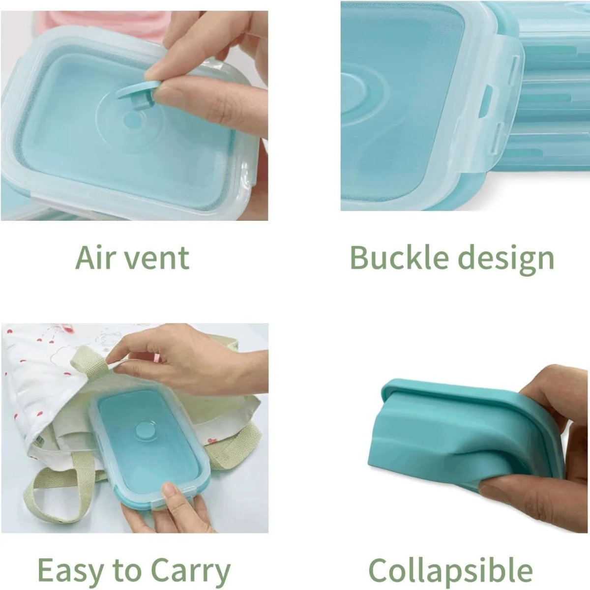 FOODSTACK – Set di contenitori per pranzo pieghevoli in silicone senza BPA