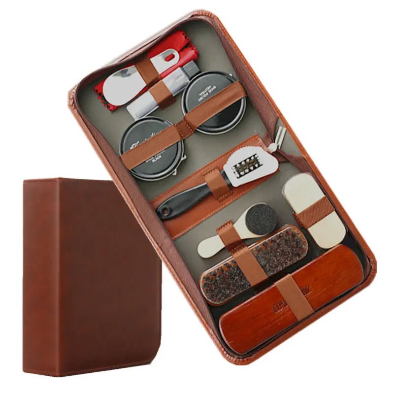 LEATHERCURE – Set di cura delle scarpe premium da 9 pezzi per pelle durevole