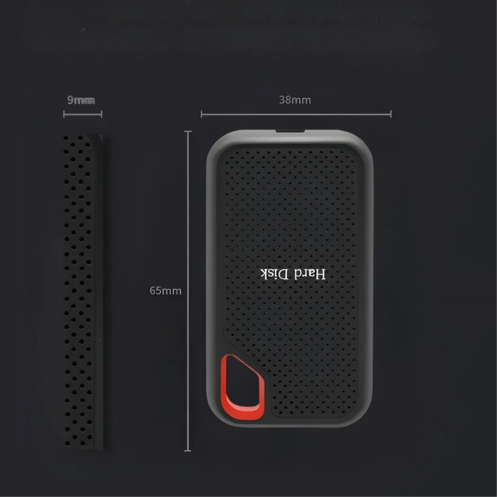 Vista ravvicinata del disco SSD esterno