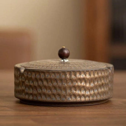 SERENASH – Portacenere minimalista in ceramica con coperchio in legno