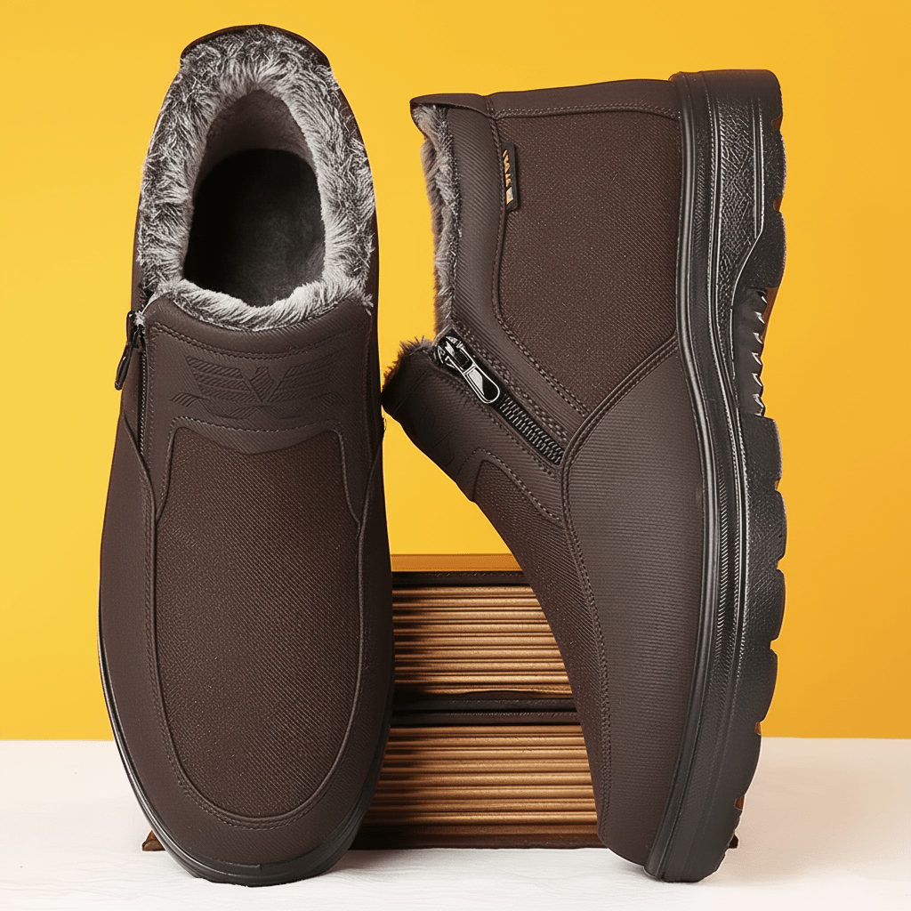 FROSTCLAD – Stivali invernali da uomo in pelle, con fodera termica in pelliccia e suola antiscivolo