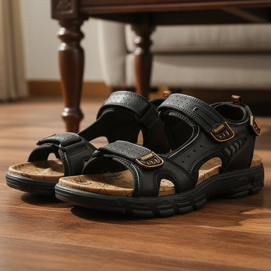 CALVANO – Sandali da uomo in pelle ergonomici con supporto imbottito e chiusura a velcro