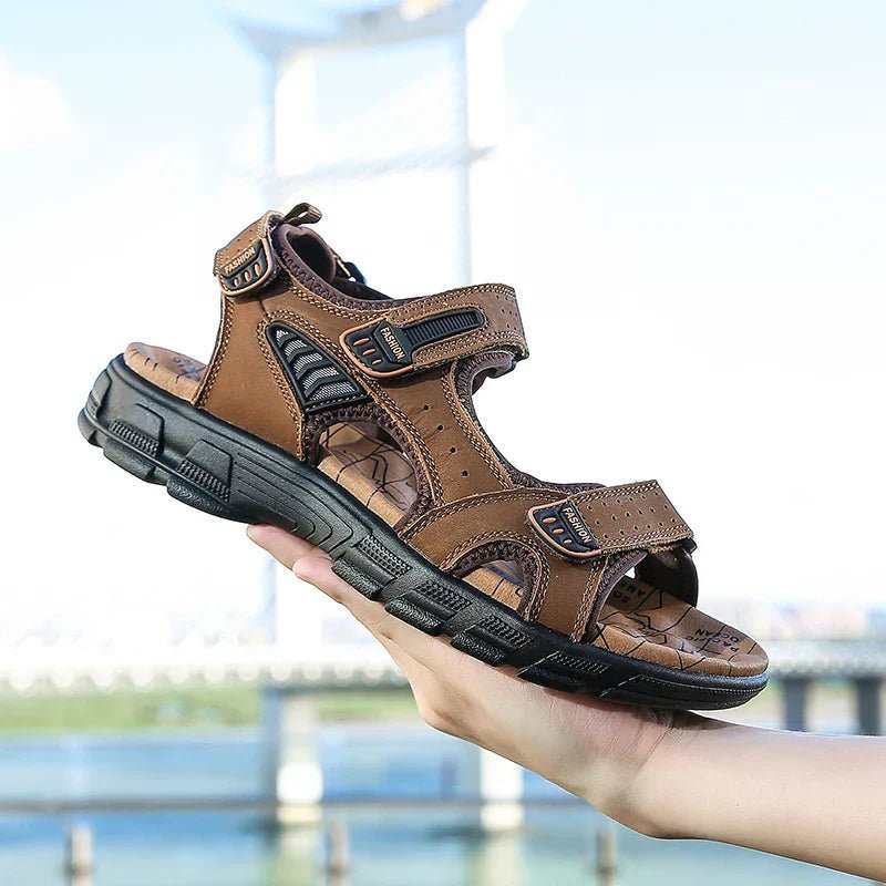 CALVANO – Sandali da uomo in pelle ergonomici con supporto imbottito e chiusura a velcro