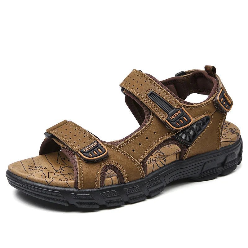 CALVANO – Sandali da uomo in pelle ergonomici con supporto imbottito e chiusura a velcro