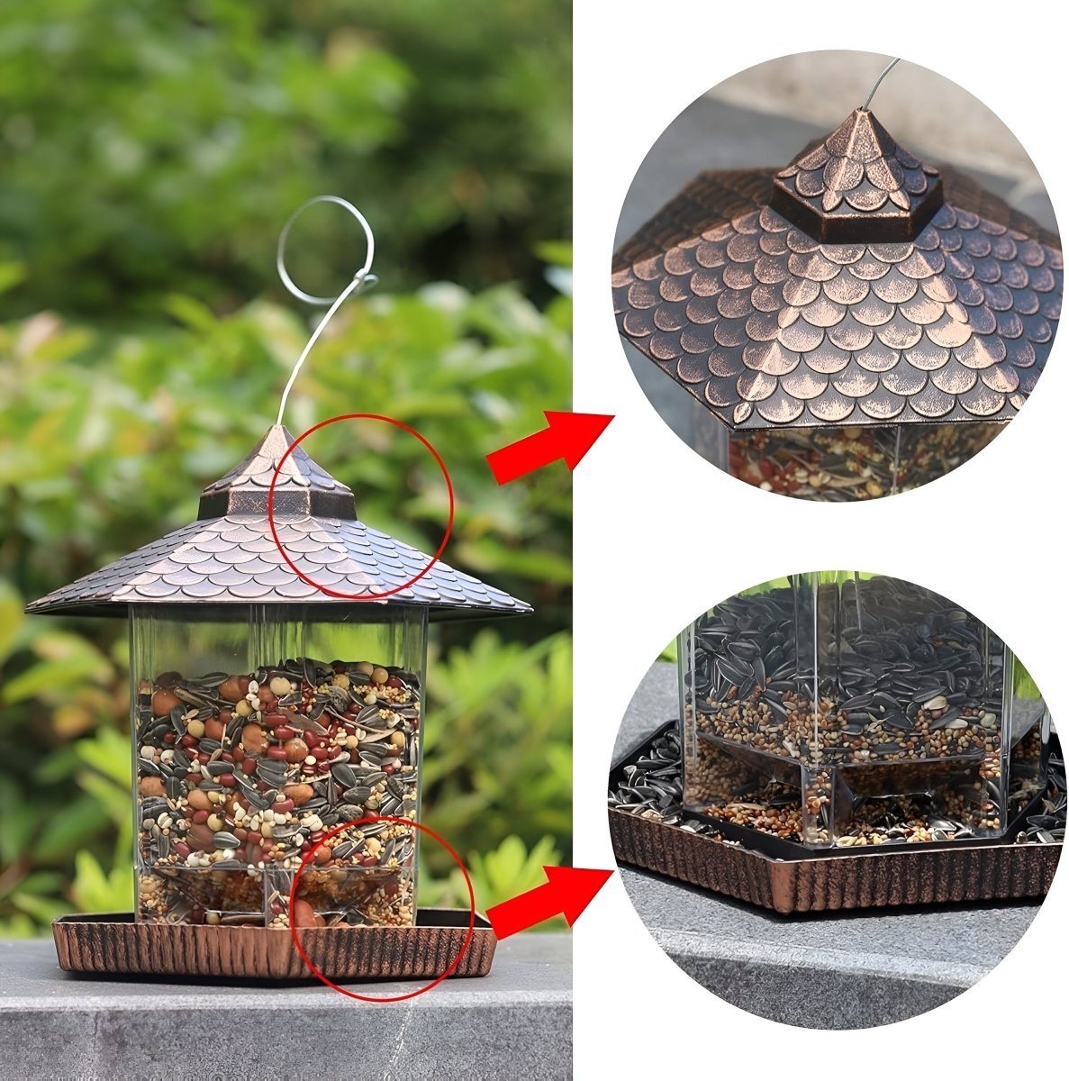 COPPERSHADE – Elegante mangiatoia per uccelli dall'aspetto rame, per decorazione sospesa resistente alle intemperie