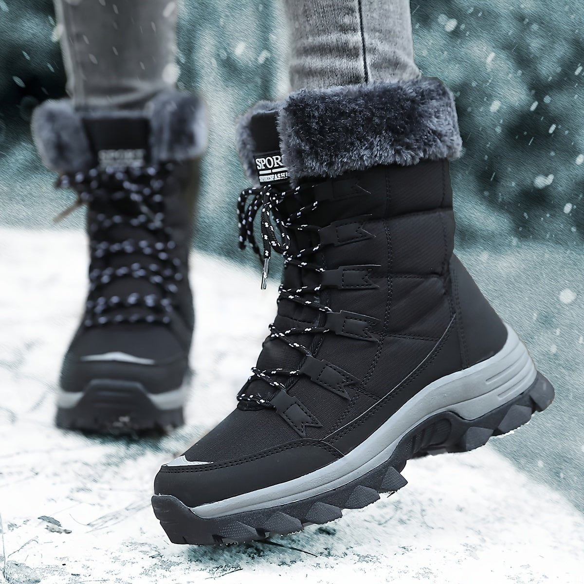 WARMFASHION – Stivali invernali da donna alla moda con fodera in peluche e suola sicura
