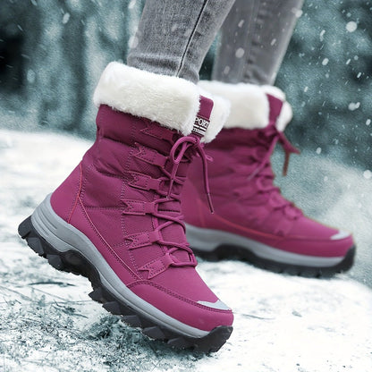 WARMFASHION – Stivali invernali da donna alla moda con fodera in peluche e suola sicura