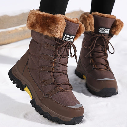 WARMFASHION – Stivali invernali da donna alla moda con fodera in peluche e suola sicura