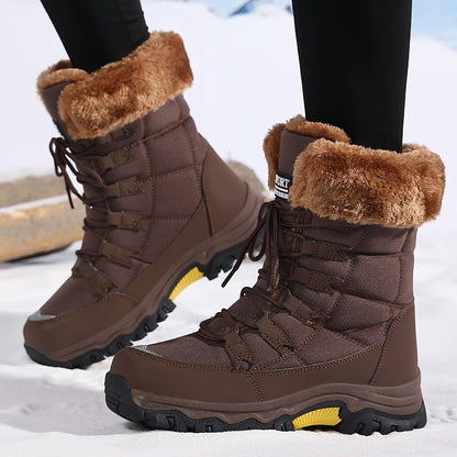 WARMFASHION – Stivali invernali da donna alla moda con fodera in peluche e suola sicura