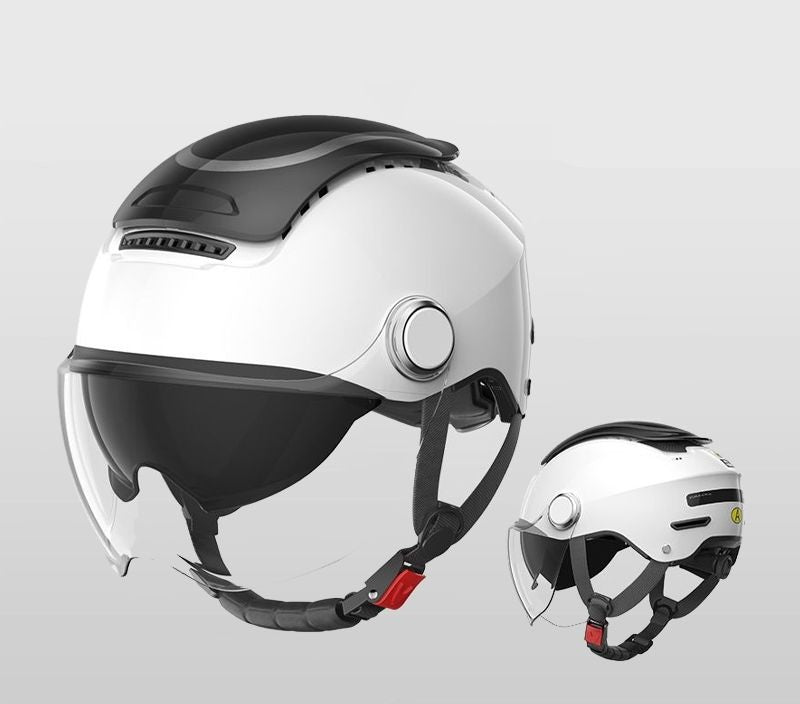 Casco da moto elettrico - Casco estivo da scooter aperto a doppia lente per uomo e donna, stile jet traspirante con protezione dal vento