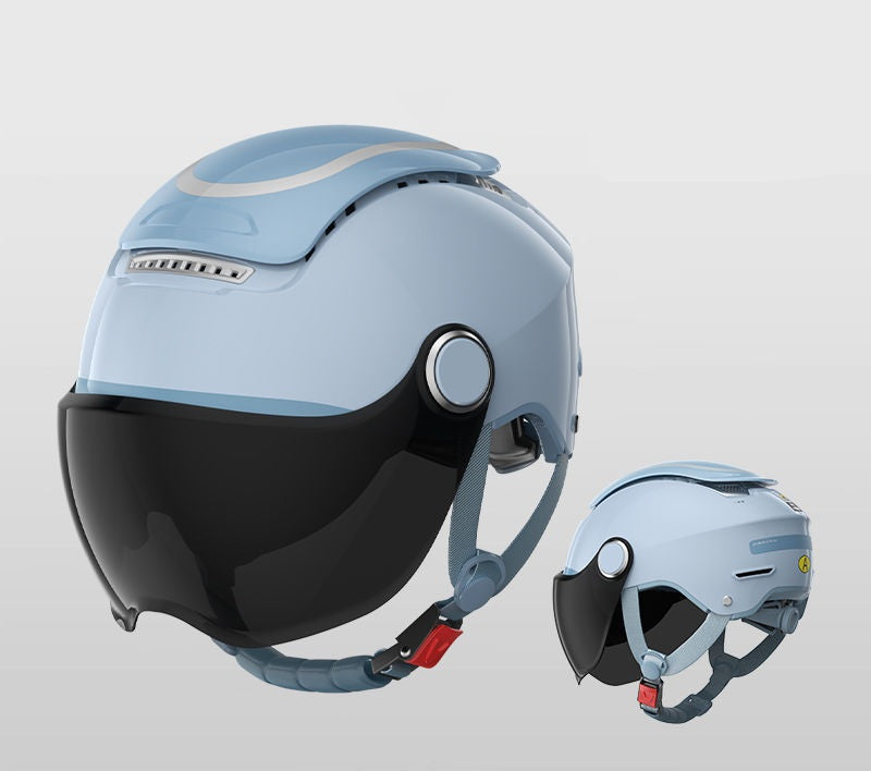 Casco da moto elettrico - Casco estivo da scooter aperto a doppia lente per uomo e donna, stile jet traspirante con protezione dal vento