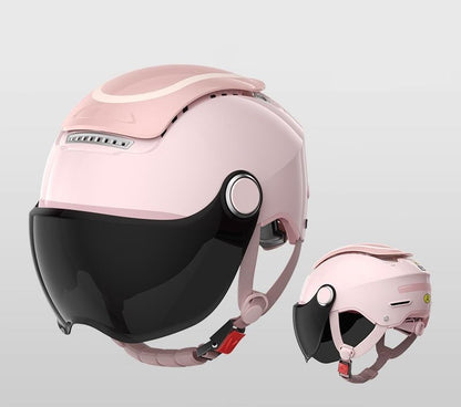 Casco da moto elettrico - Casco estivo da scooter aperto a doppia lente per uomo e donna, stile jet traspirante con protezione dal vento