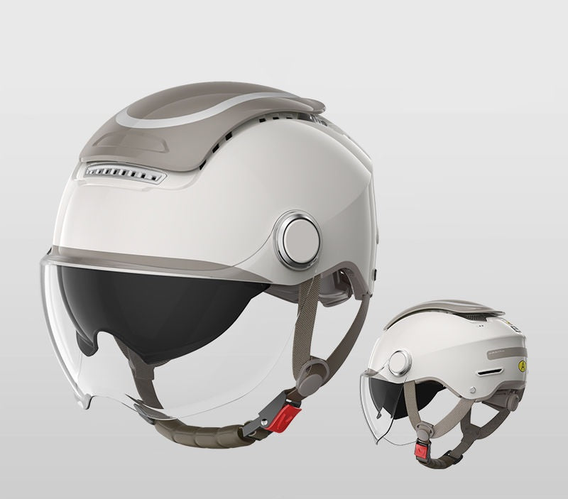 Casco da moto elettrico - Casco estivo da scooter aperto a doppia lente per uomo e donna, stile jet traspirante con protezione dal vento