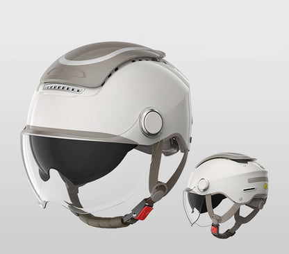 Casco da moto elettrico - Casco estivo da scooter aperto a doppia lente per uomo e donna, stile jet traspirante con protezione dal vento