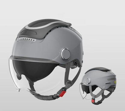 Casco da moto elettrico - Casco estivo da scooter aperto a doppia lente per uomo e donna, stile jet traspirante con protezione dal vento