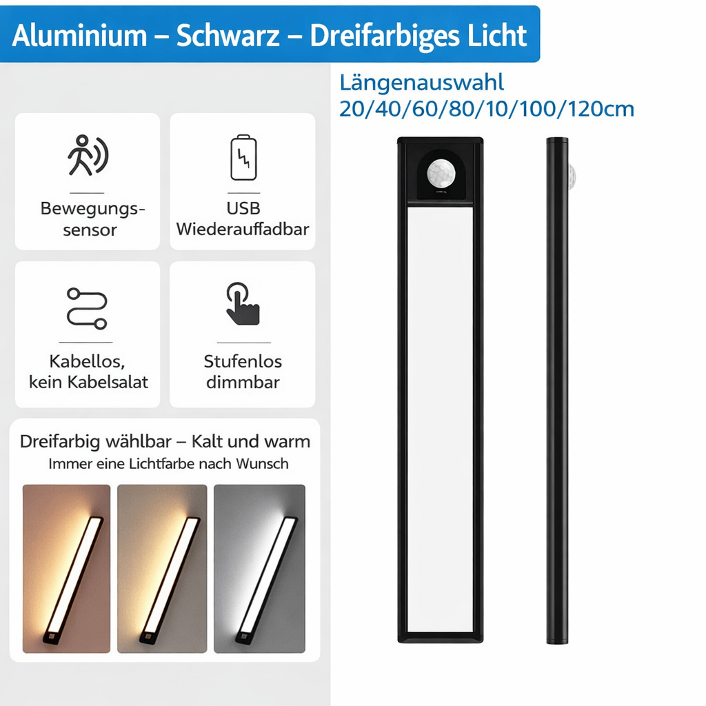 SENSEON – Luce LED ricaricabile per armadietto con sensore di movimento