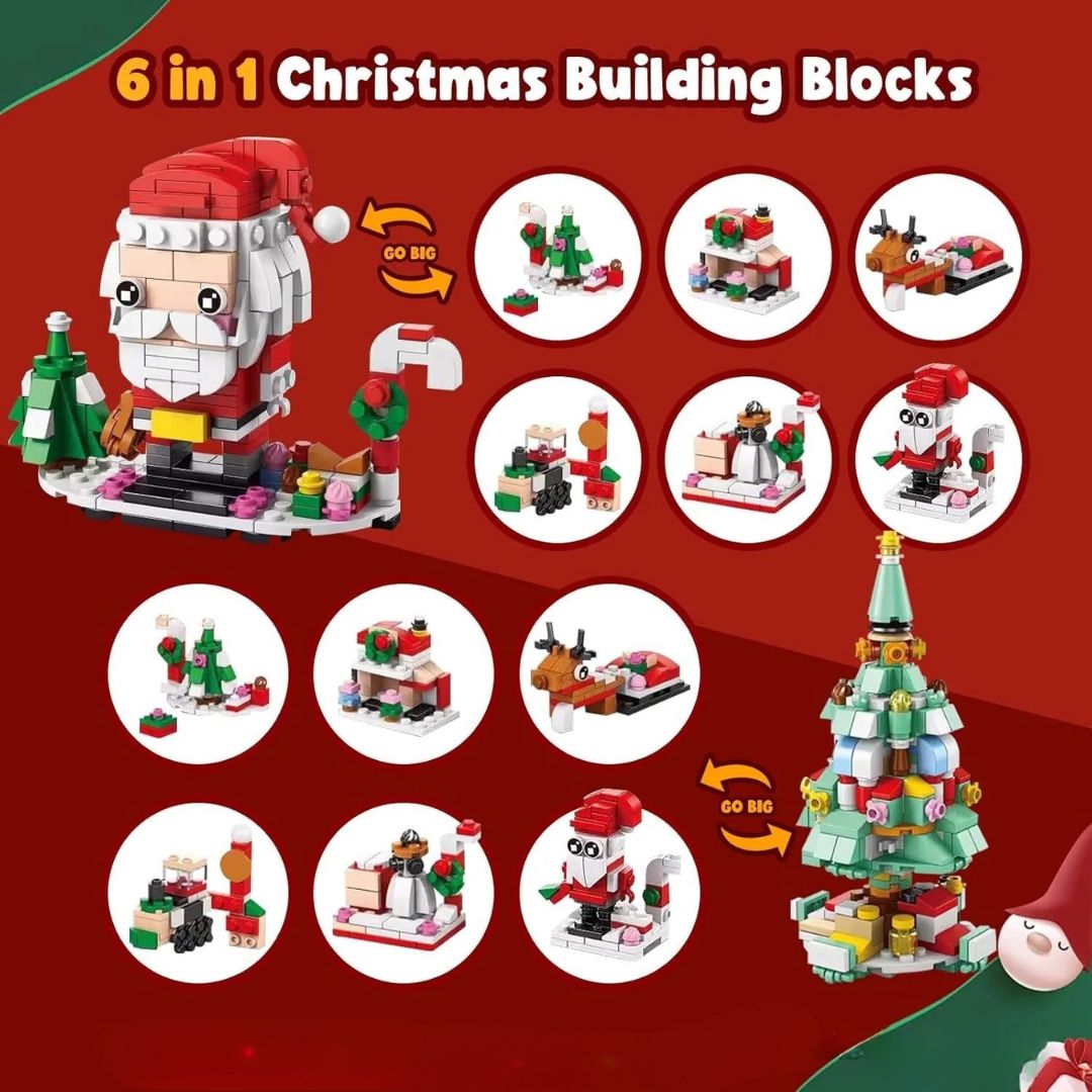 Calendario dell'Avvento di Natale – Set di blocchi 6 in 1 con Babbo Natale e albero