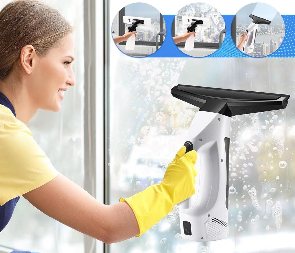 GLASSYON – Aspirapolvere elettrico senza fili per finestre con risultati senza aloni