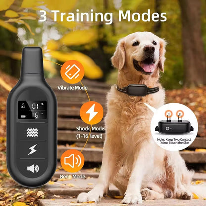 Collare Elettrico per Cani con Telecomando Impermeabile e 16 Livelli di Shock per Addestramento Efficace fino a 1000m