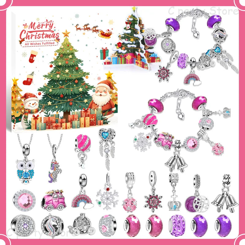CrystalJoy | Set di braccialetti natalizi per bambini con conto alla rovescia e perline colorate