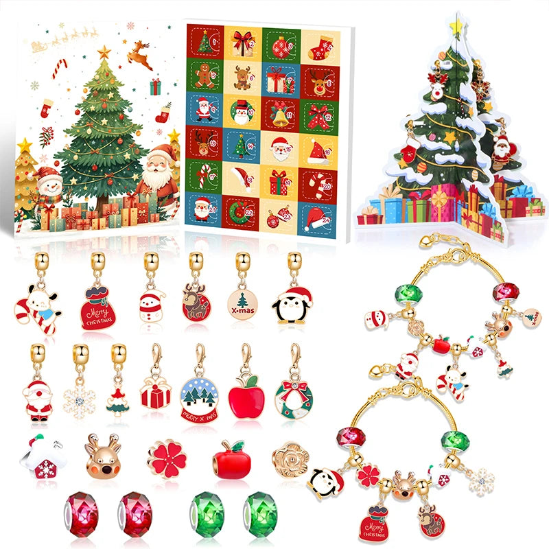CrystalJoy | Set di braccialetti natalizi per bambini con conto alla rovescia e perline colorate