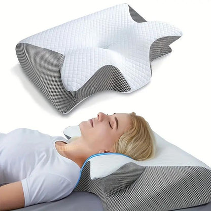 Cuscino cervicale in memory foam a forma di farfalla con braccioli per chi dorme su un fianco o sulla schiena