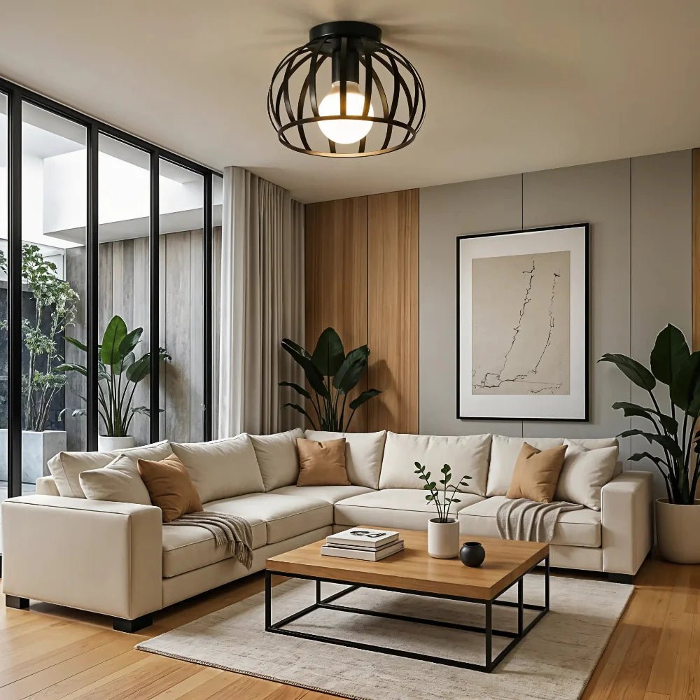 IRONHALO – Lampada da soffitto industriale nera in metallo con un aspetto grezzo