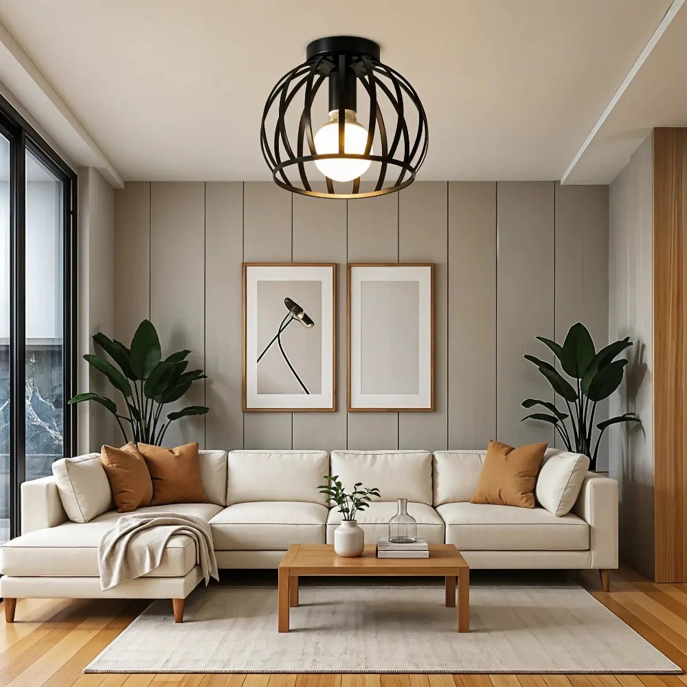 IRONHALO – Lampada da soffitto industriale nera in metallo con un aspetto grezzo