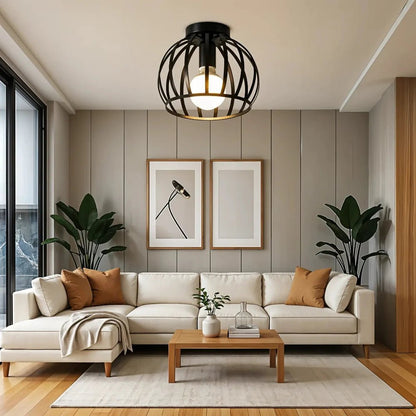 IRONHALO – Lampada da soffitto industriale nera in metallo con un aspetto grezzo